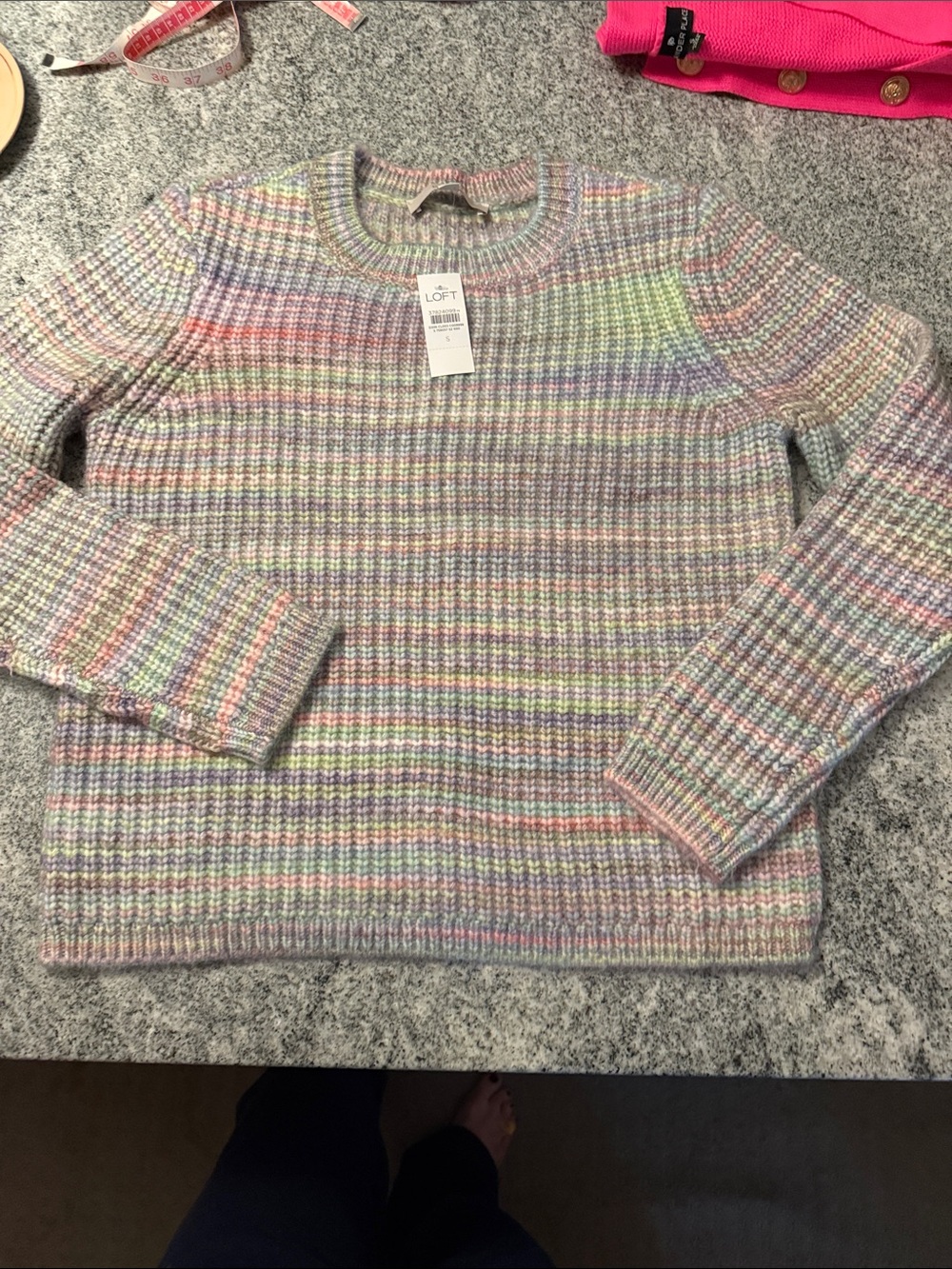 NWT- LOFT Pastel Rainbow Ribbed Crewneck Sweater size small